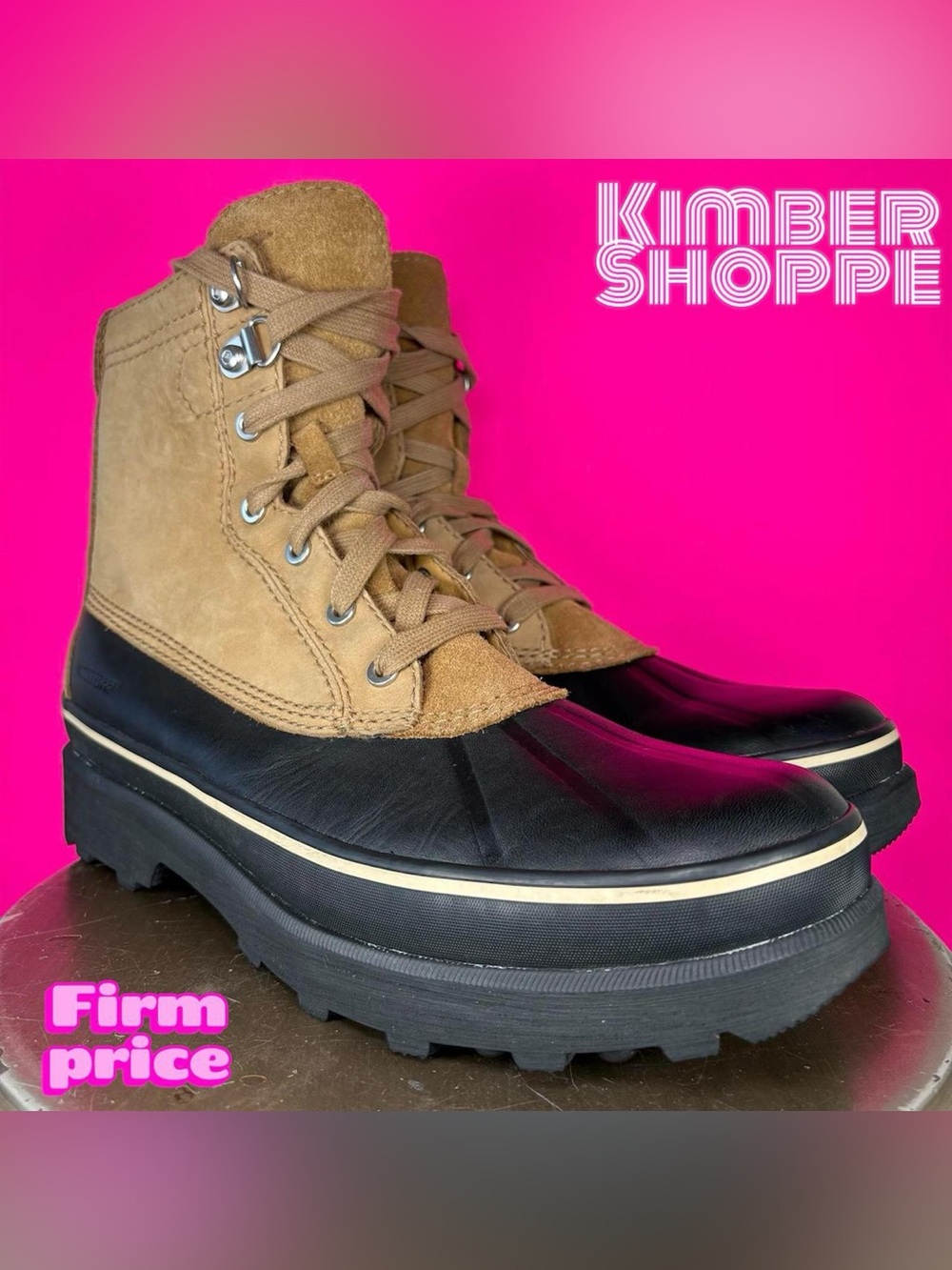 Sorel Caribou Strom Tan Leather Fleece Lined Waterproof Boot US 11.5 UK 10.5